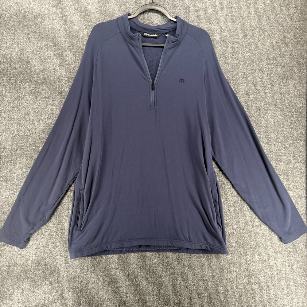 Travis Mathew Pullover Mens XL Blue Quarter Zip Long Sleeve Lined Casual Classy